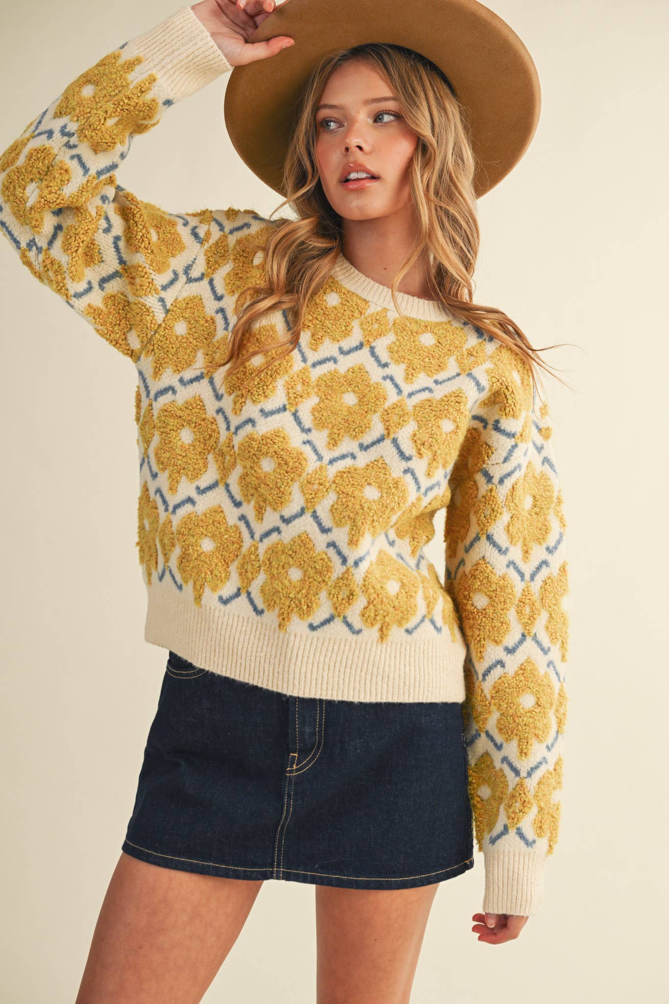 FUZZY TEXTURE FLORAL SWEATER MSW11198 &MERCI
