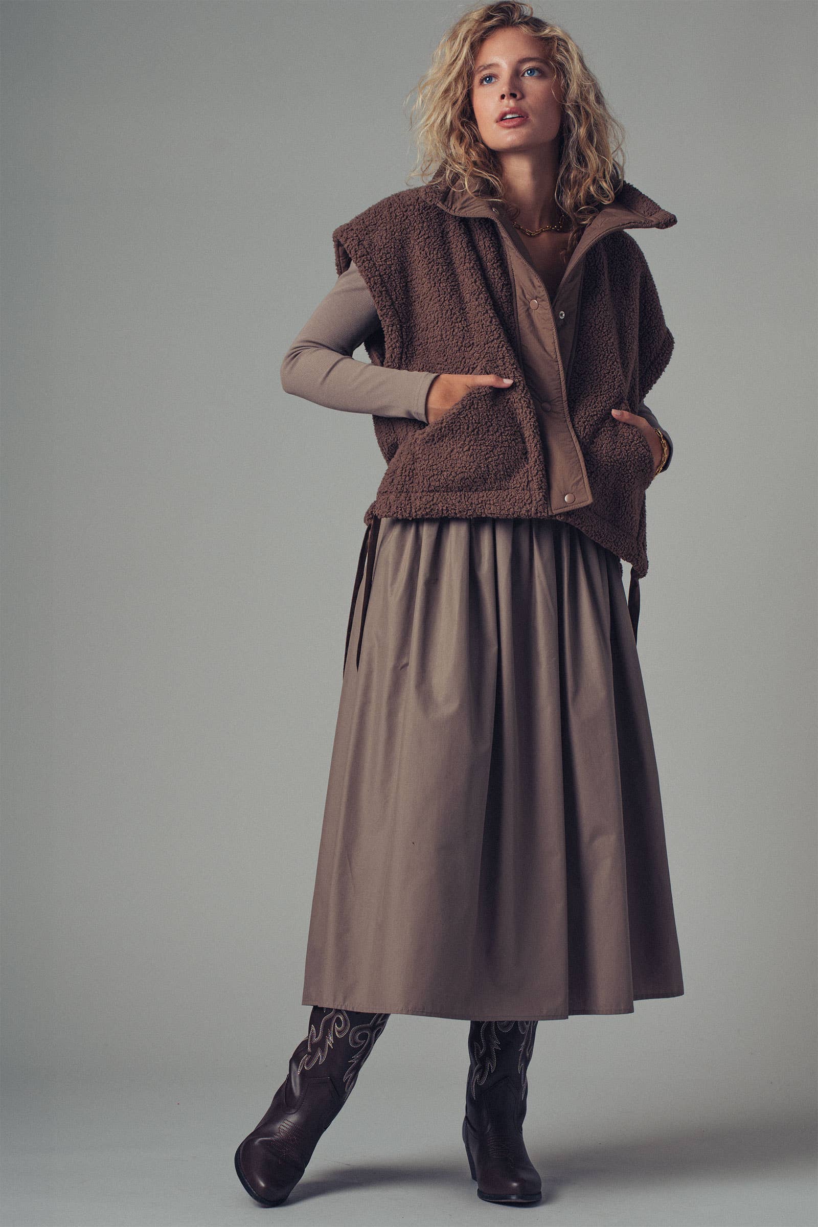 Quilted Collar Boxy Sherpa Vest Urban Daizy