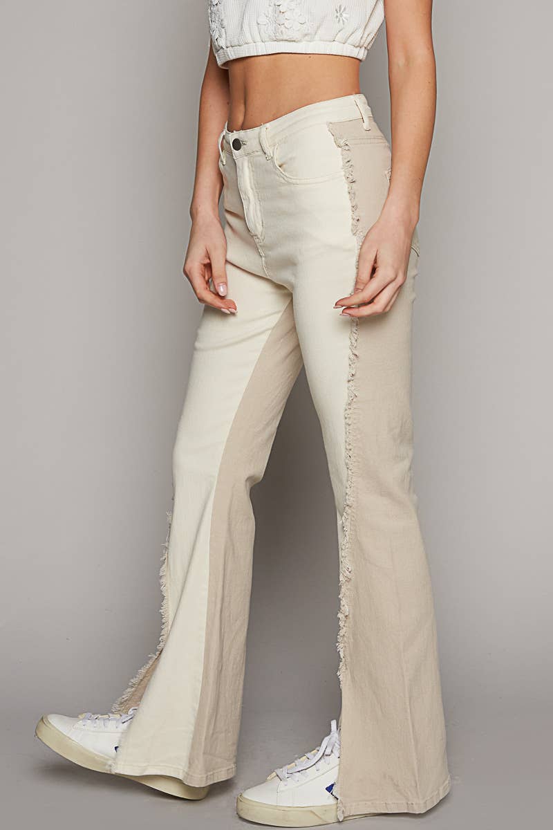 POL Stretchable frayed seam edge slit wide pants