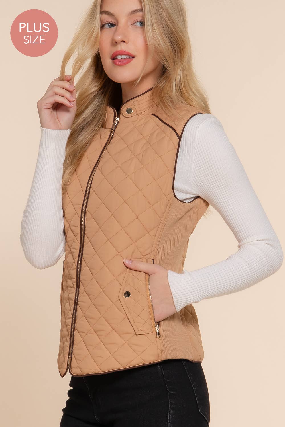 Suede Piping Quilted Padding Vest Active Basic | Active USA