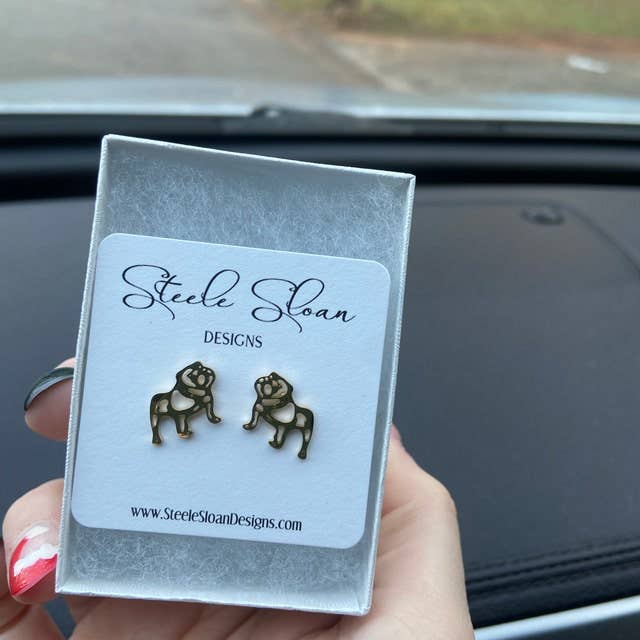 Adorable Bulldog Earrings- Gold Stainless Steel Bulldogs Steele Sloan Designs