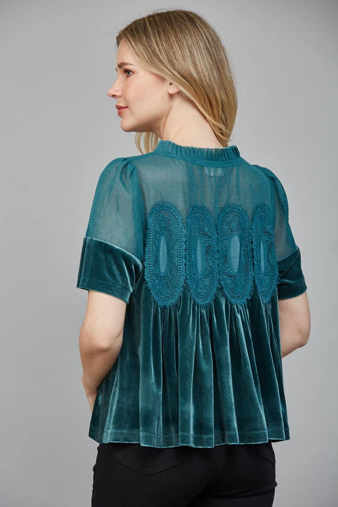 LACE DETAIL VELVET BABYDOLL TOP FATE
