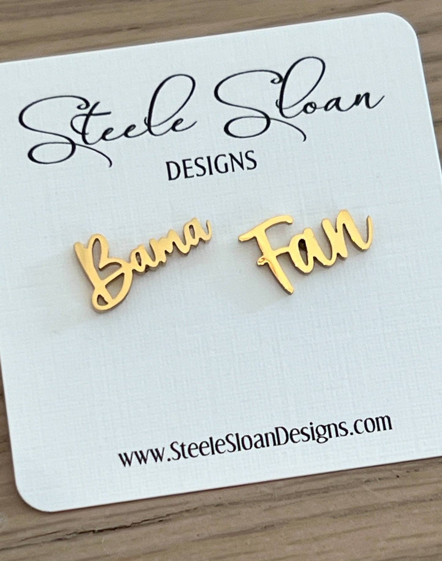 Bama Fan Gold Stud Hypoallergenic Earrings, Bama Fan Gifts Steele Sloan Designs