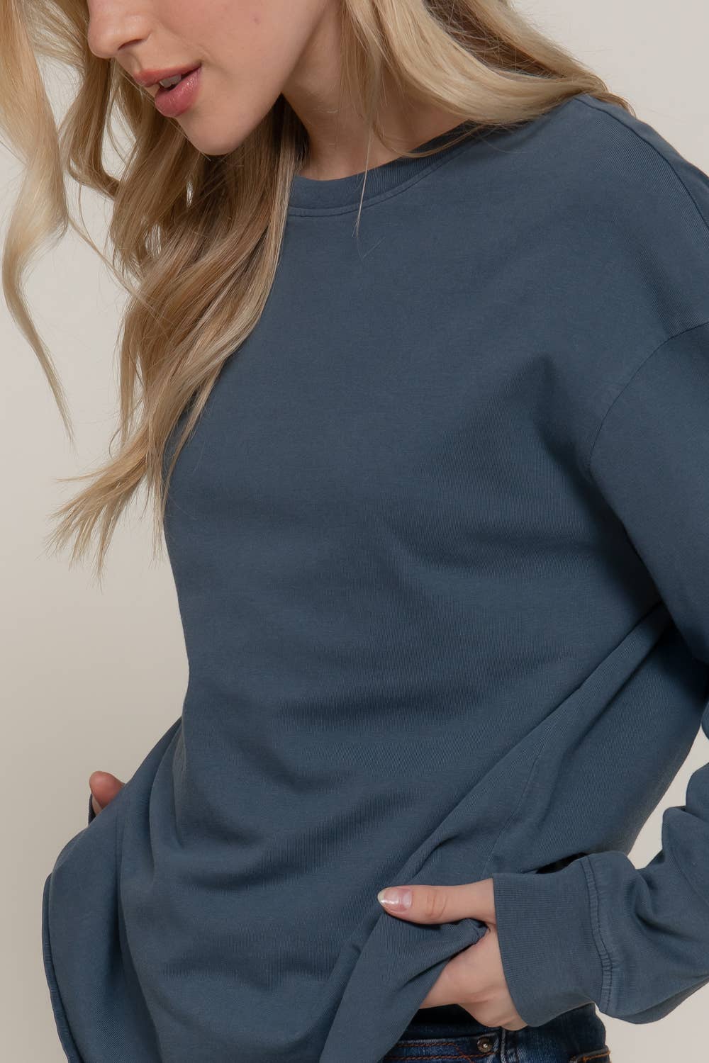 Long Sleeve Round Neck Garment Dye Tee Active Basic | Active USA