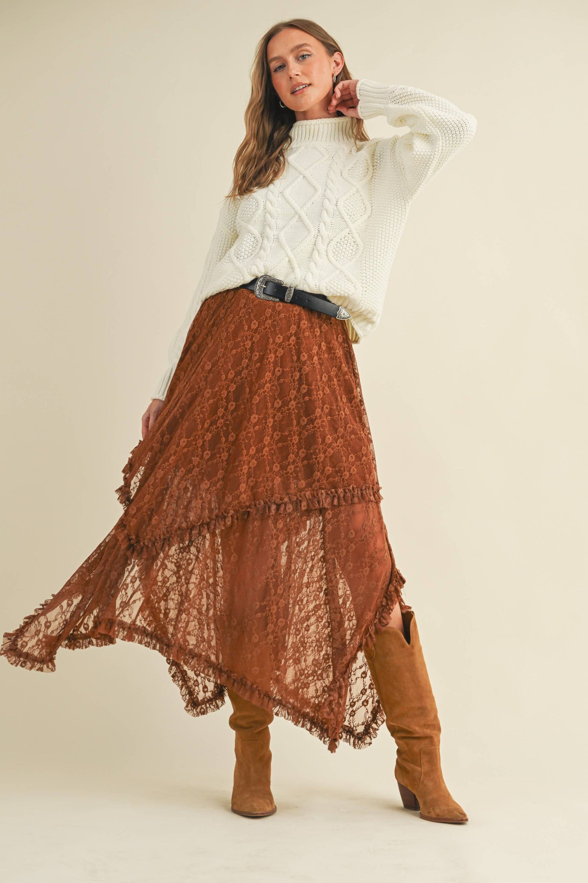 LAYERED FLORAL MIDI SKIRT Cloud Ten