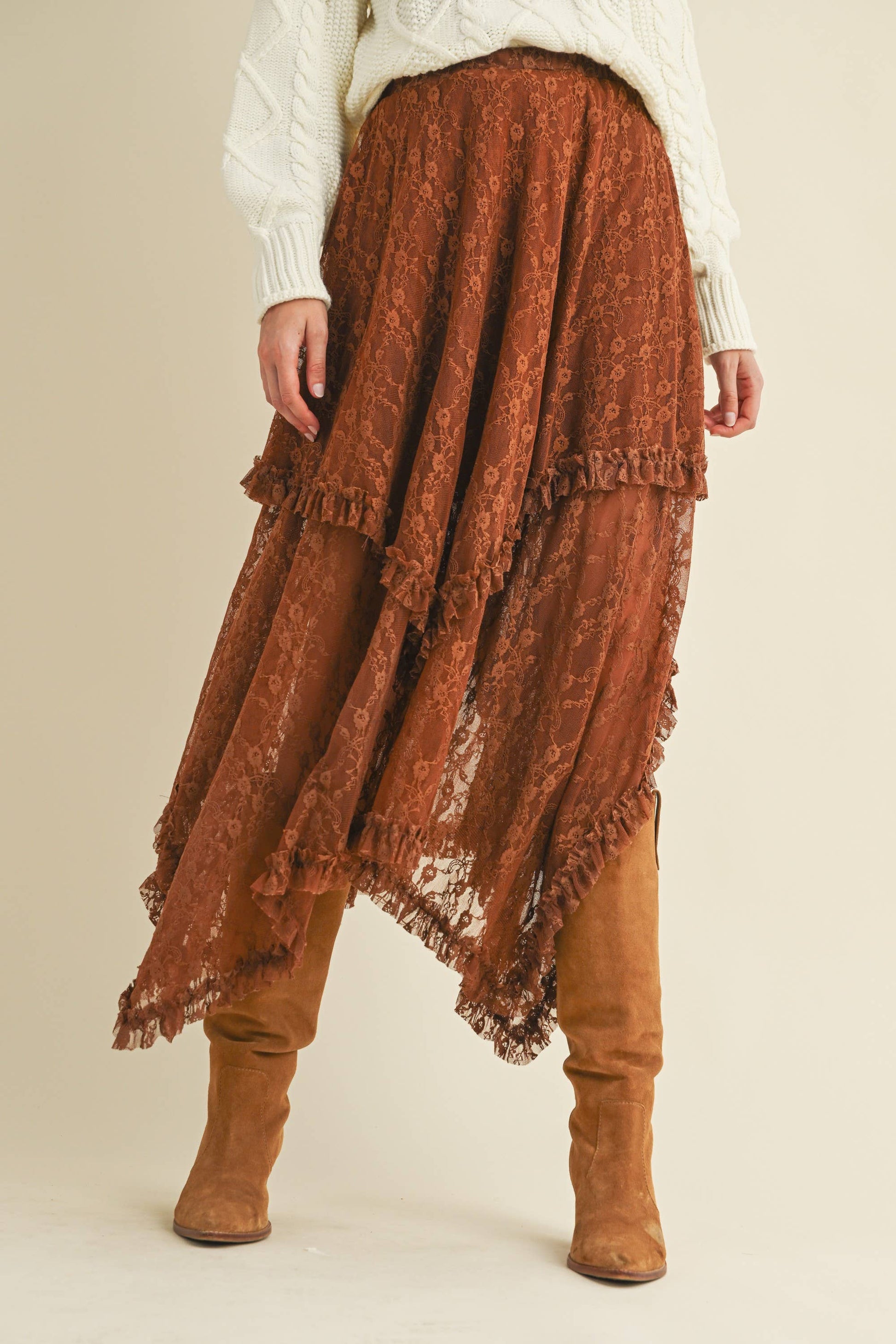 LAYERED FLORAL MIDI SKIRT Cloud Ten