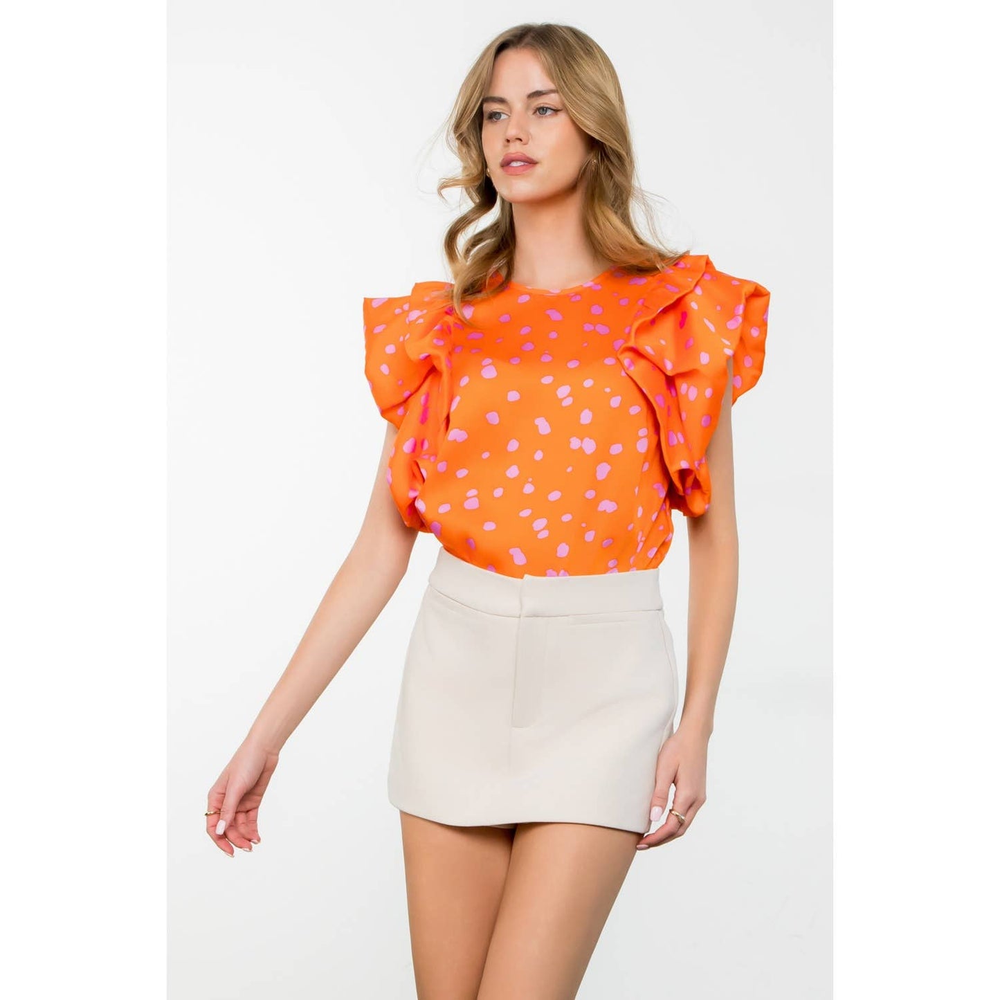Flutter Sleeve Dotted Top