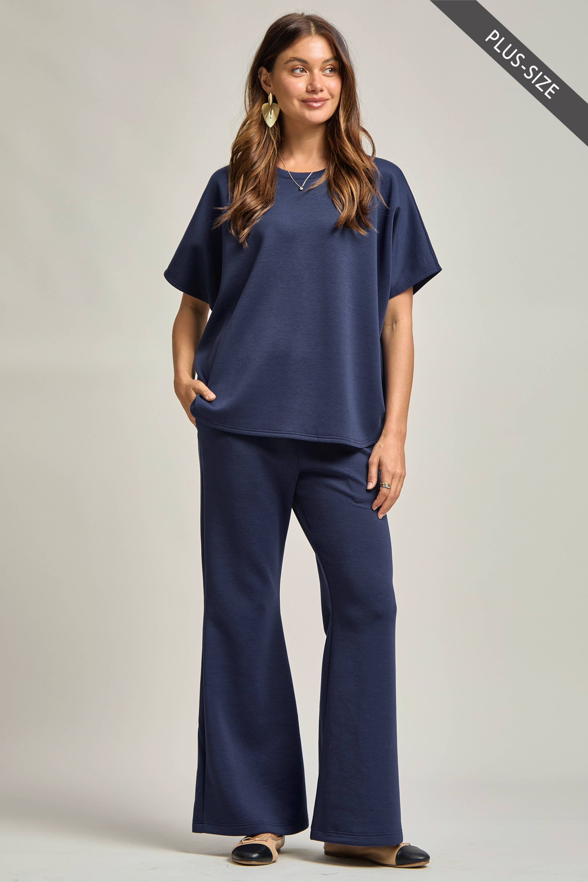 PLUS SIZE Poncho Top + Bell Bottom Modal Set Dear Scarlett