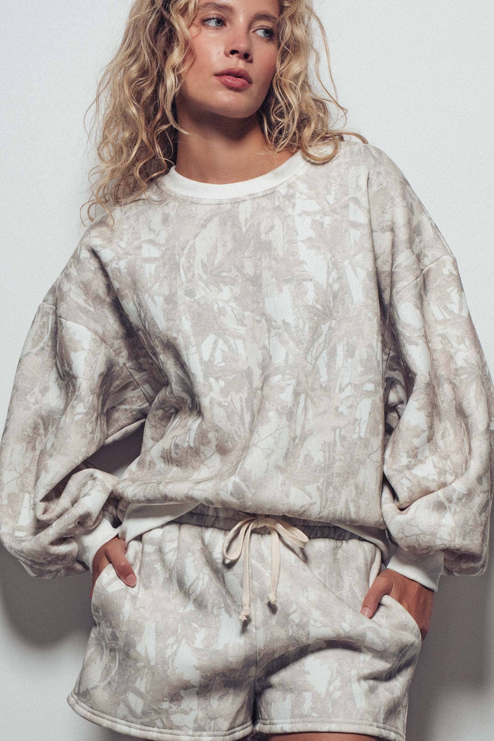 Relaxed Leaf Print Lounge Sweatshirt Set Urban Daizy