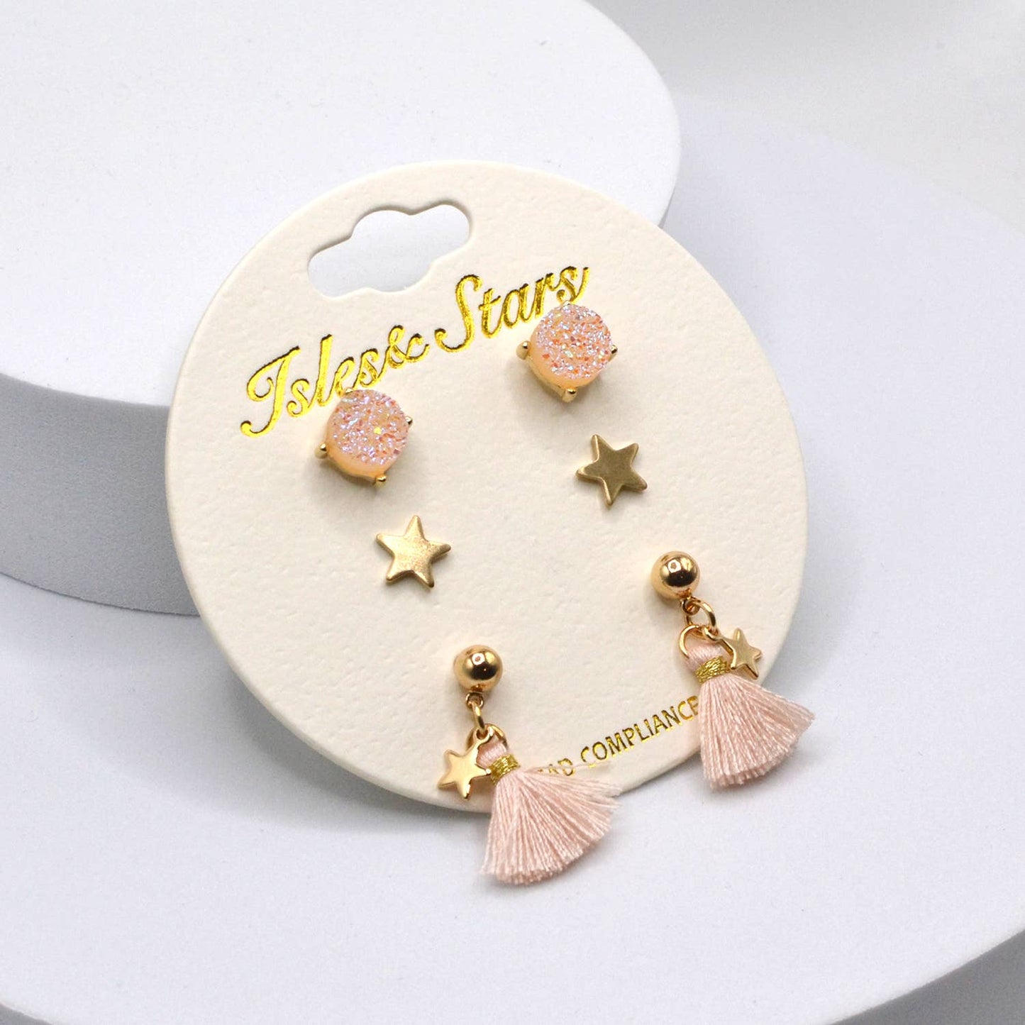 3 Pair Stud Earrings Star Druzy Tassel Multi Pair Post - 926 West