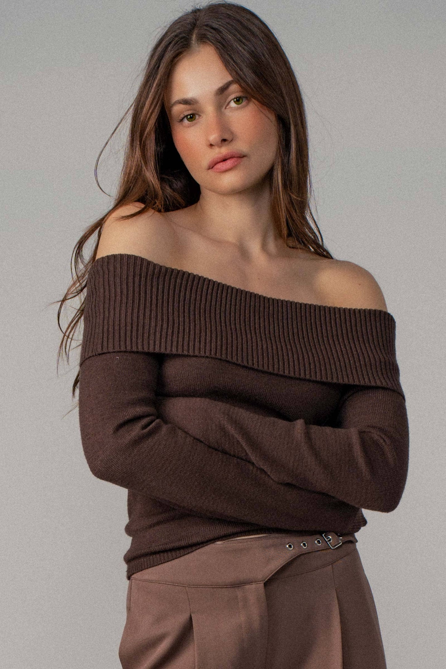 Ribbed Off-Shoulder Long Sleeve Sweater Urban Daizy
