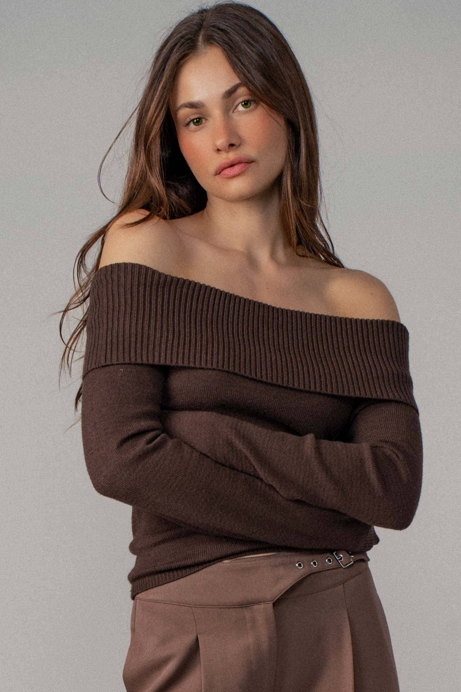 Ribbed Off-Shoulder Long Sleeve Sweater Urban Daizy
