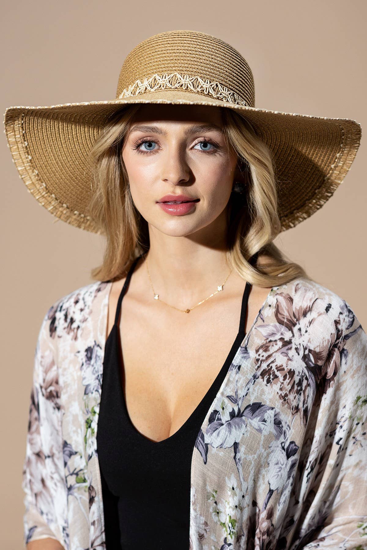 Edge Detail Wide Brim Floppy Straw Hat