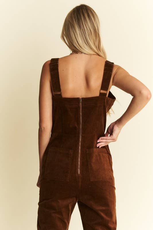 DAWN - PLUS SIZE BUTTON DOWN CORDUROY FLARED JUMPSUIT ZIPPERED BACK