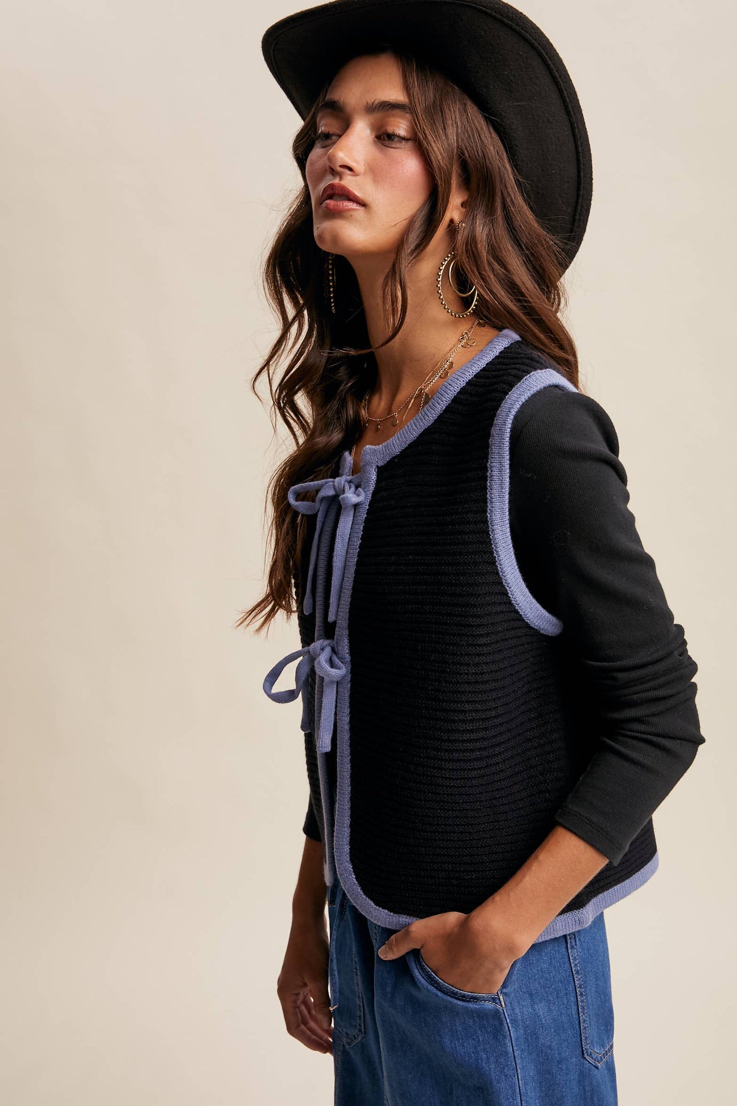 Two-Tone Tie Front Knit Vest LSW0997 Listicle