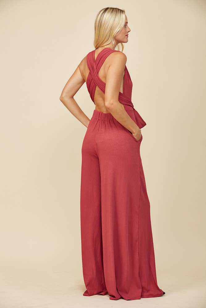 BOHO RIBBED MAGIC MULTIWEAR JUMPSUIT - MARSALA