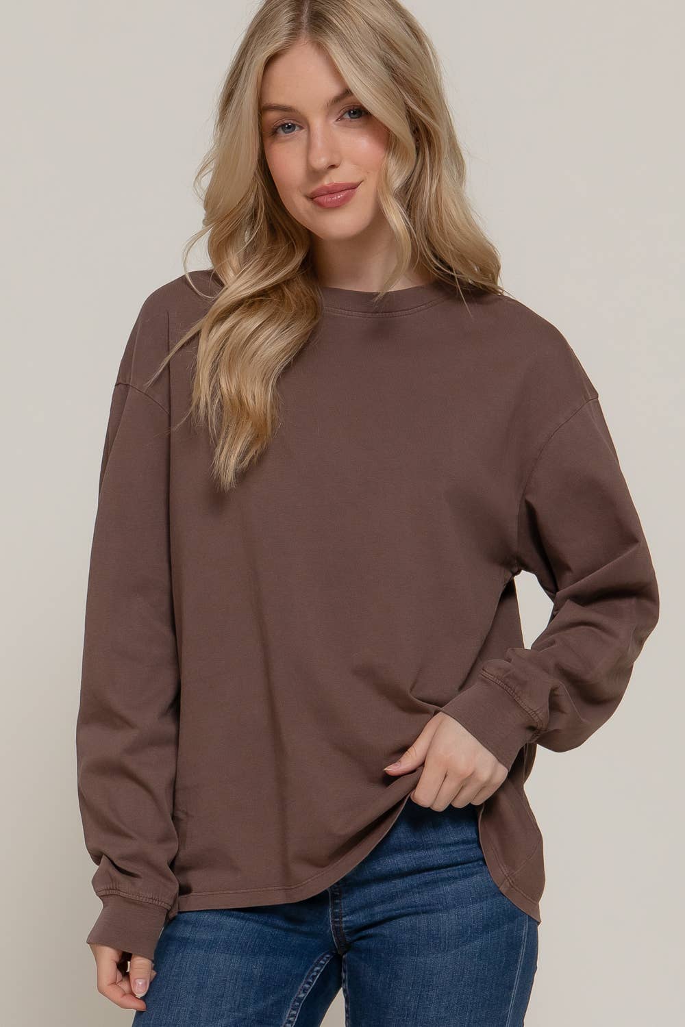 Long Sleeve Round Neck Garment Dye Tee Active Basic | Active USA