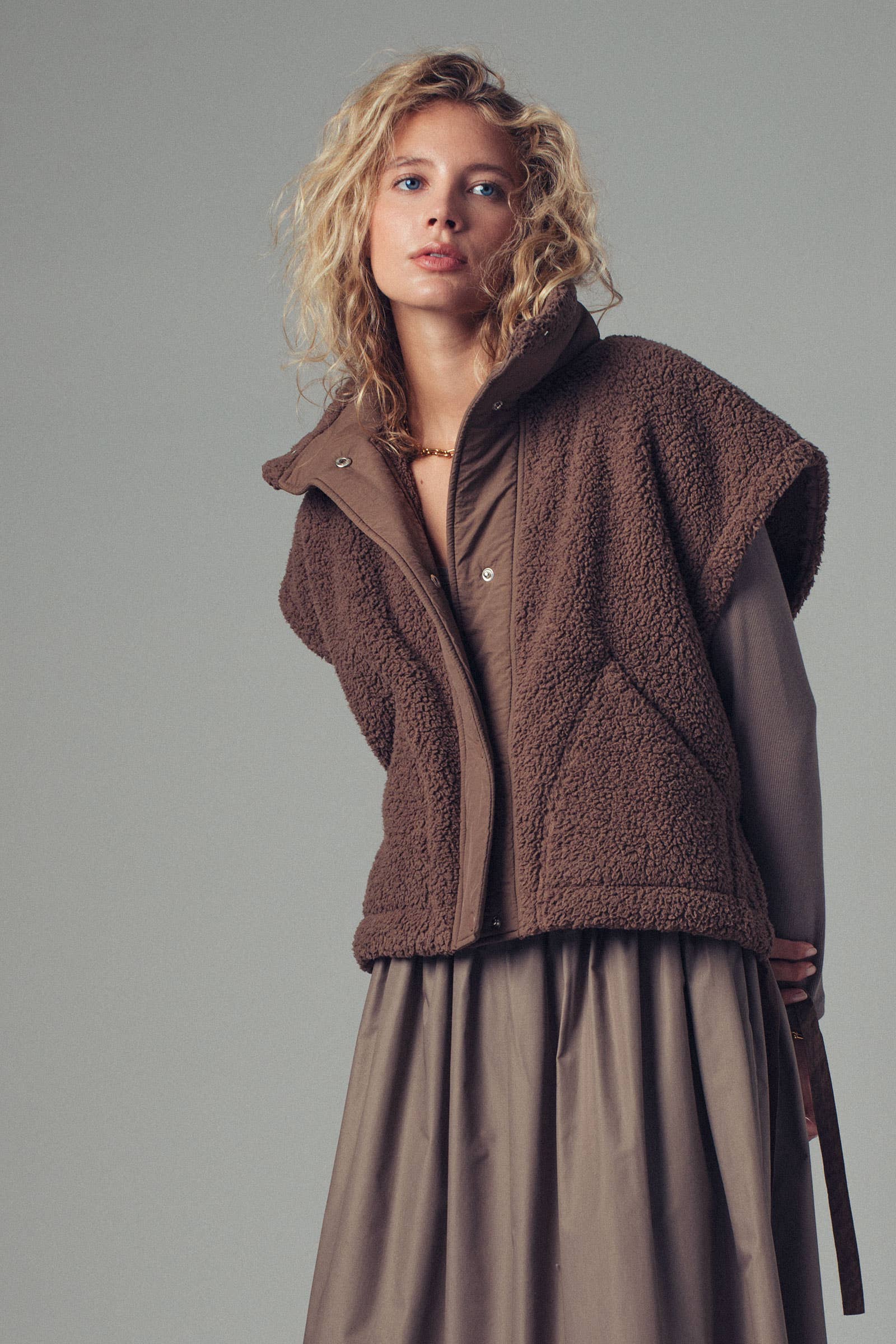 Quilted Collar Boxy Sherpa Vest Urban Daizy