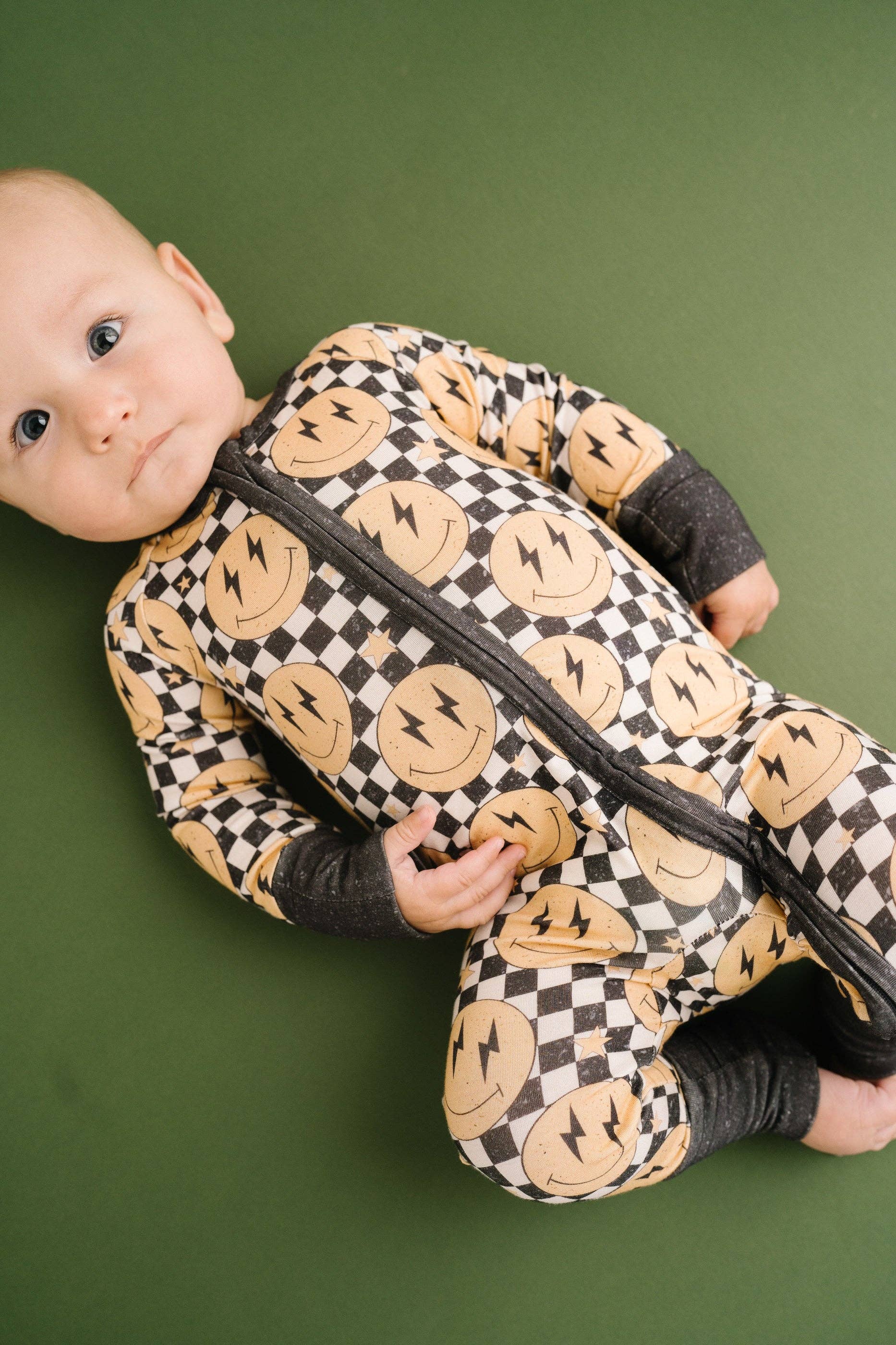 Lightning Checkered Smiley Bamboo Sleeper Emerson+Ivory