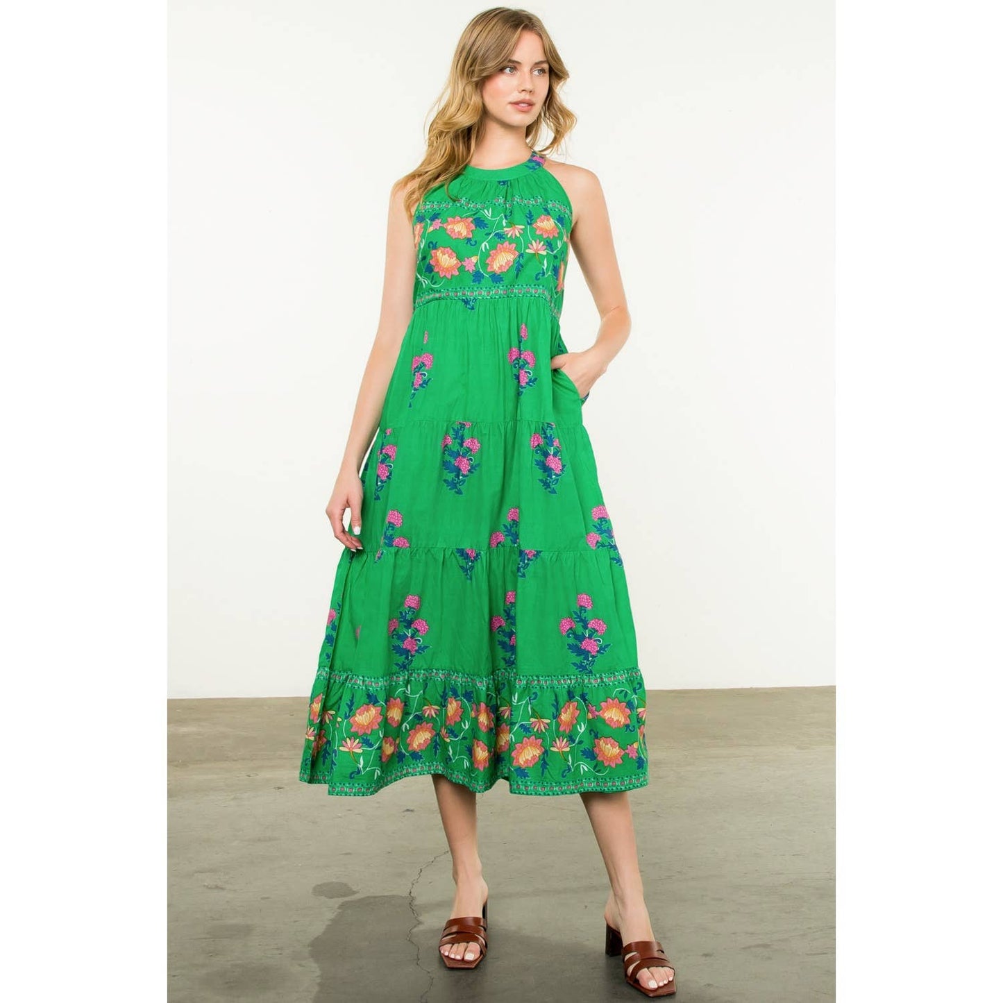 Halter Neck Floral Print Maxi Dress