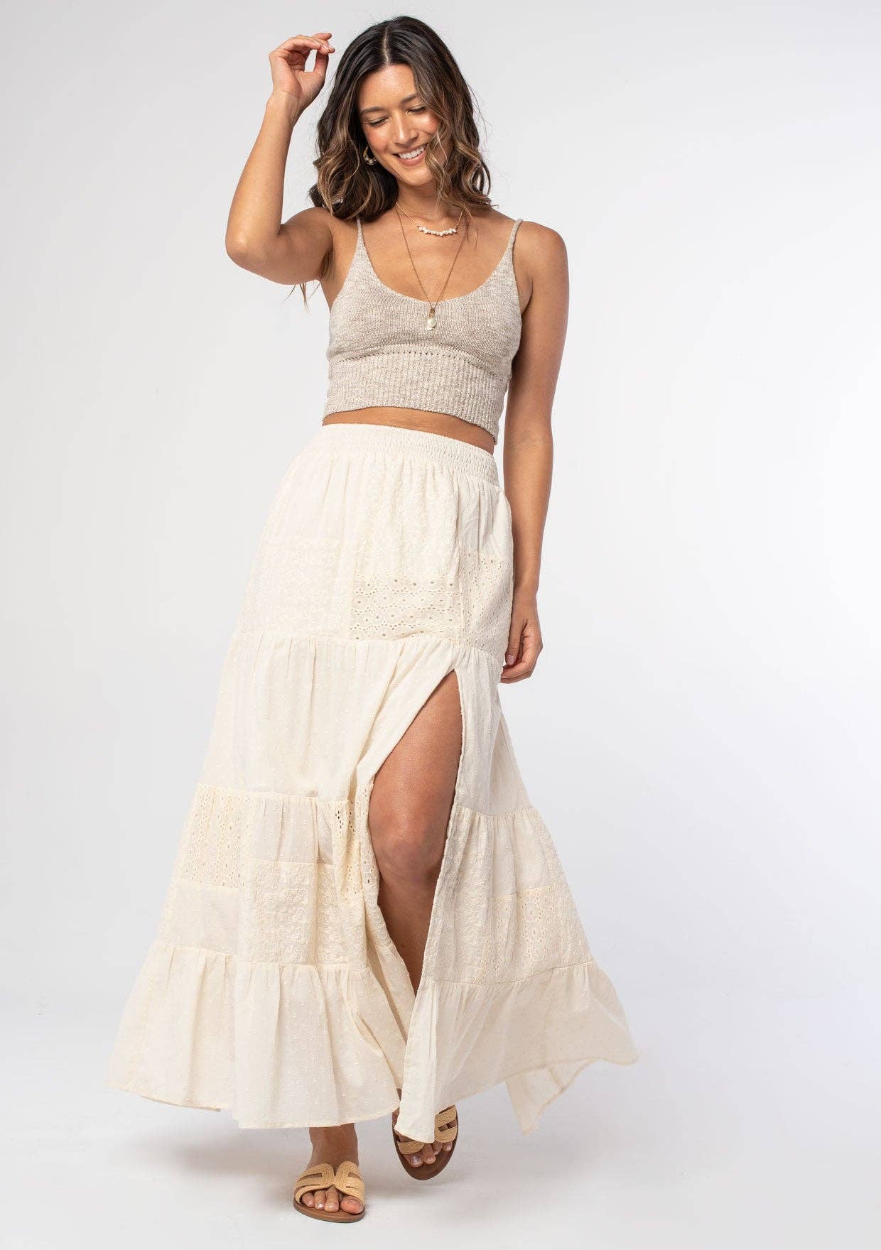 Bohemian Crochet Smocked Maxi Skirt