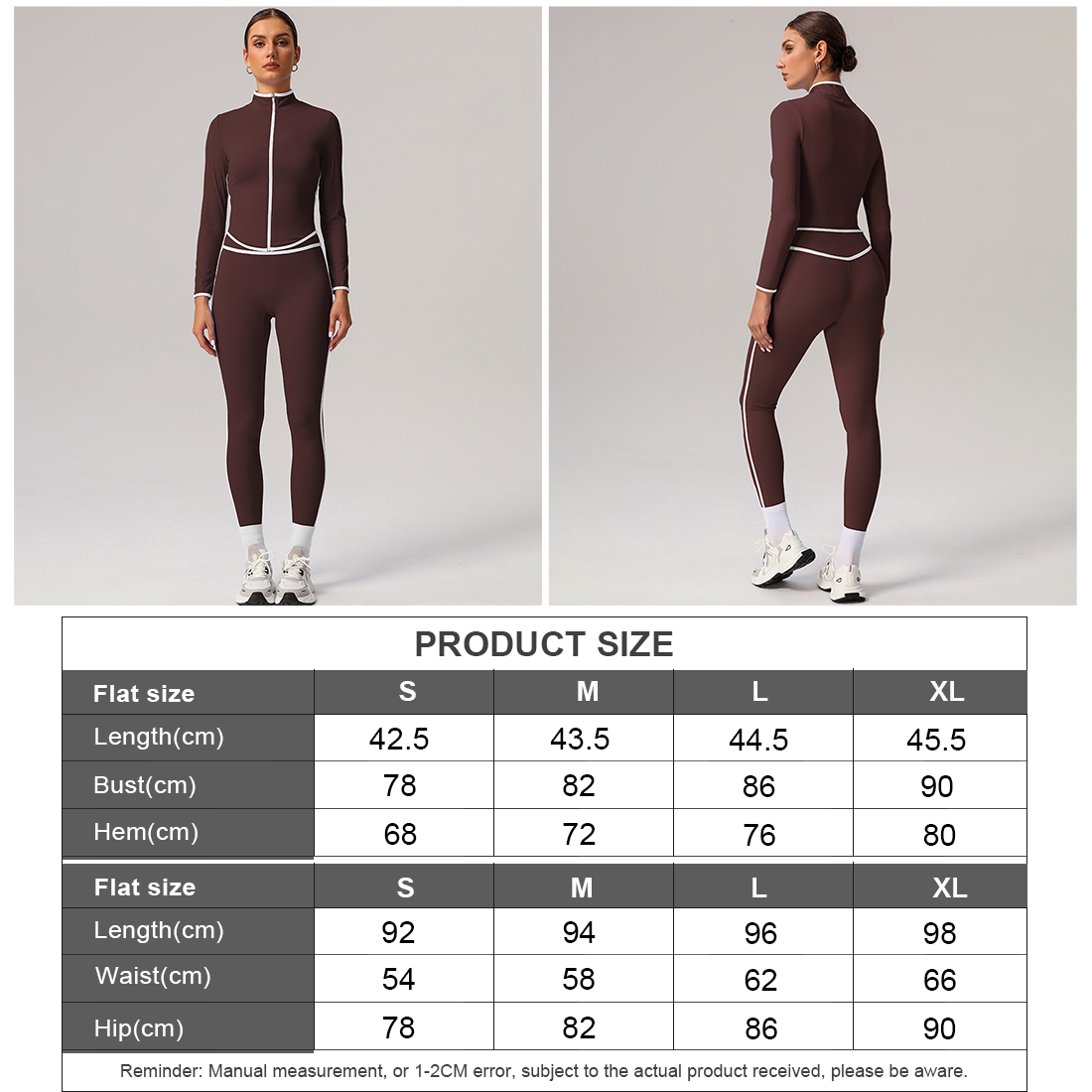 2 Pcs Set Contrast Color Slim Jacket & Yoga Sports Leggings Sodalemon