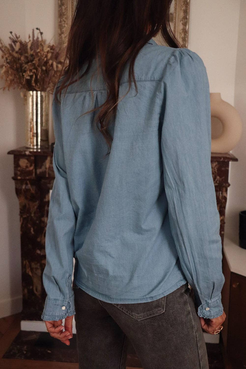 Turn-down Collar Chambray Shirt