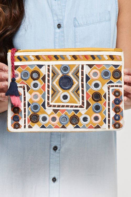 Mirrored Embroidered Clutch