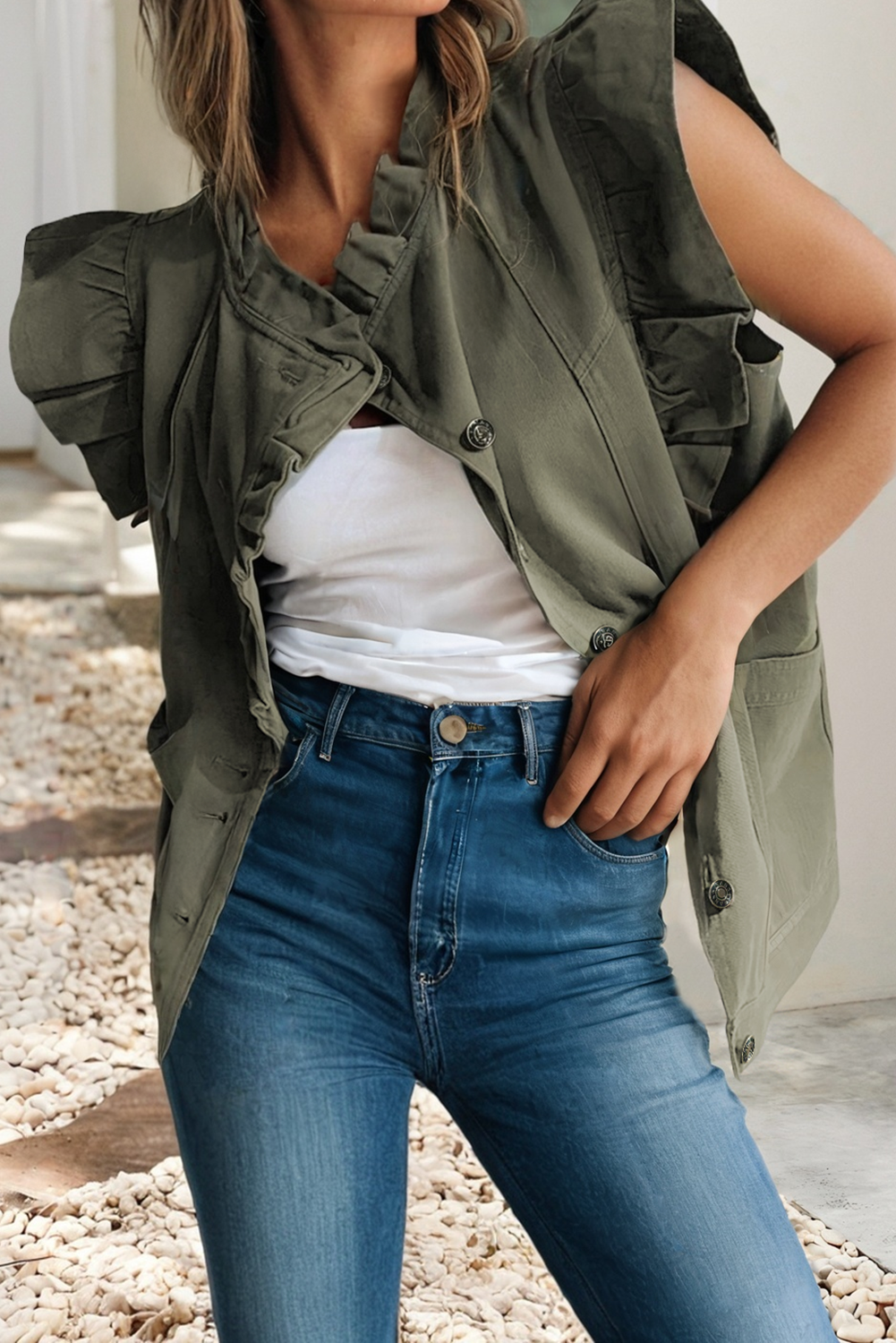 LDC Ruffled Patchwork Denim Jacket Vest Little Daisy Closet