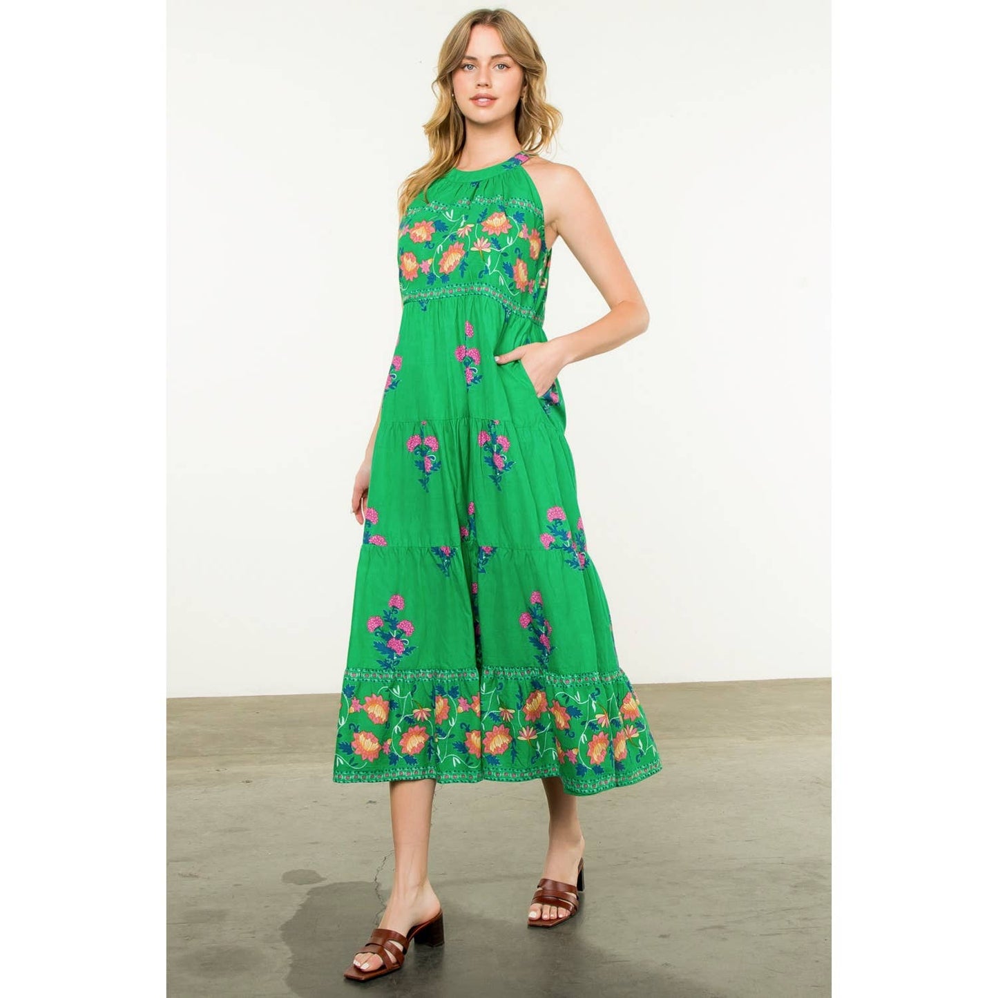 Halter Neck Floral Print Maxi Dress