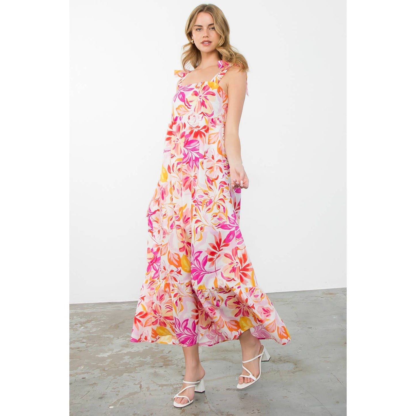 Tie Strap Floral Print Dress