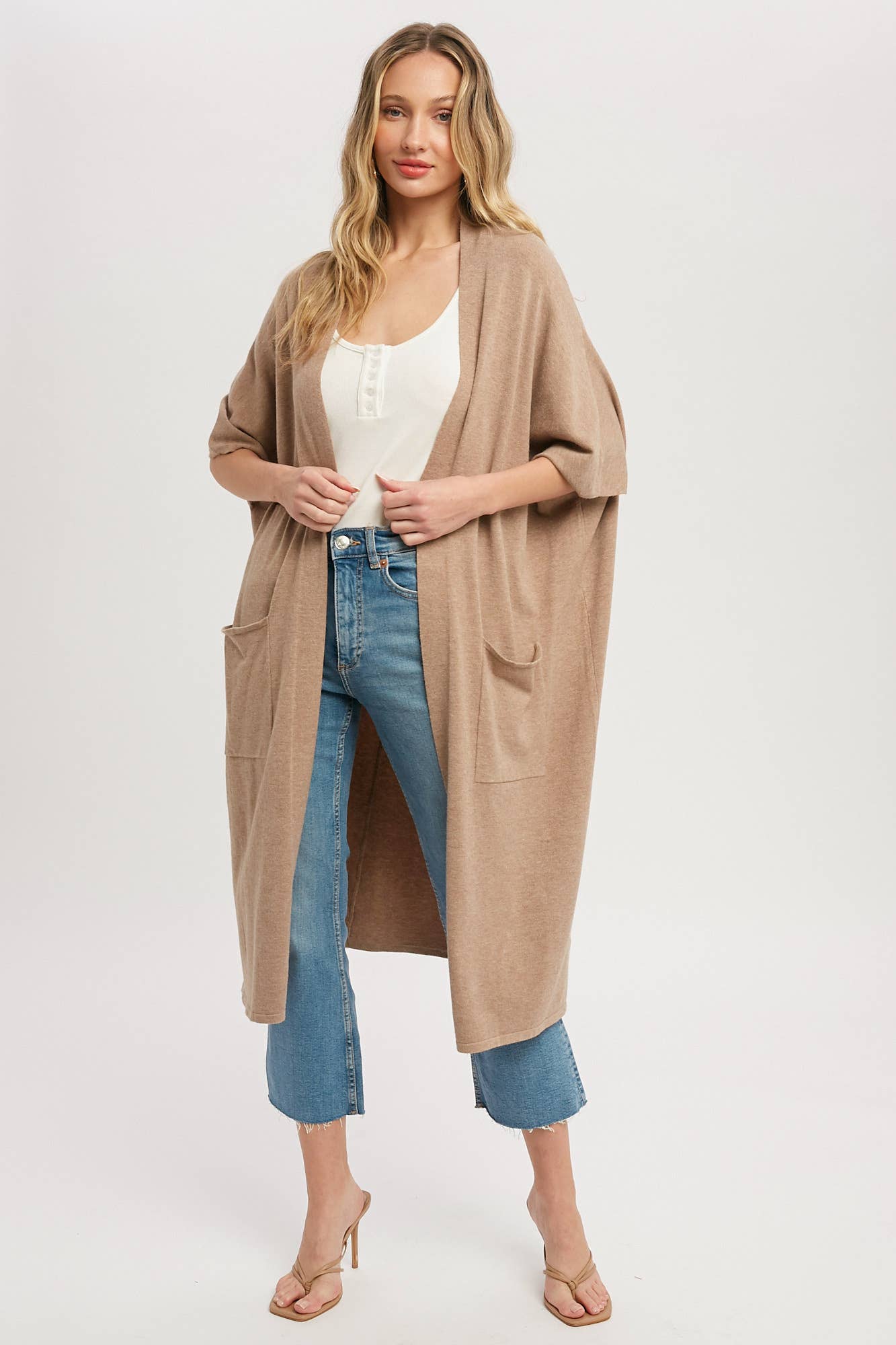 SOFT YARN OVERSIZED 3/4 SLEEVE CARDIGAN Bluivy