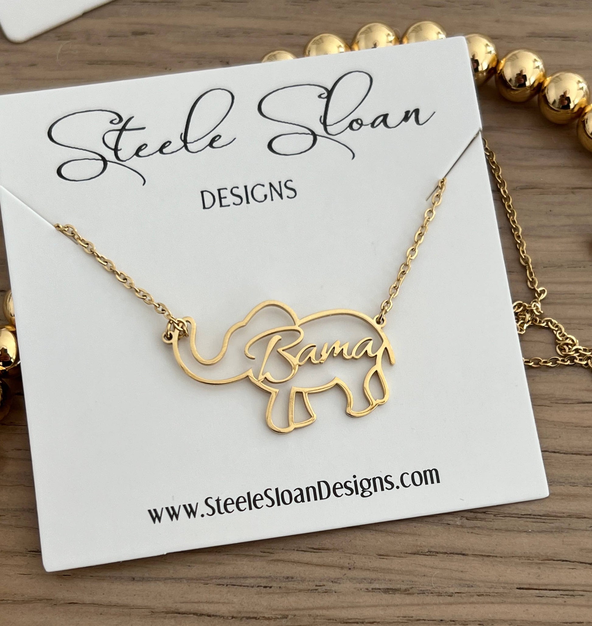 Alabama Bama Elephant Necklace - Gift for Bama Fan, Bama Gif Steele Sloan Designs