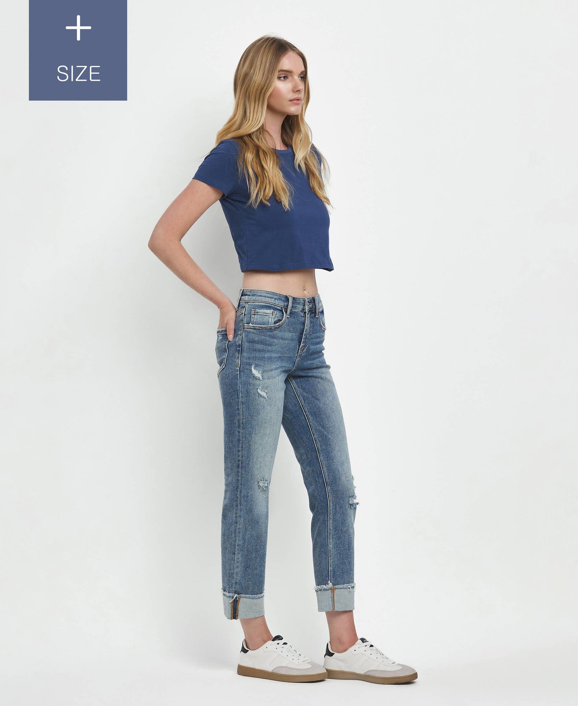 PLUS SIZE HIGH RISE CUFFED STRAIGHT JEANS LV1160-P Lovervet by VERVET