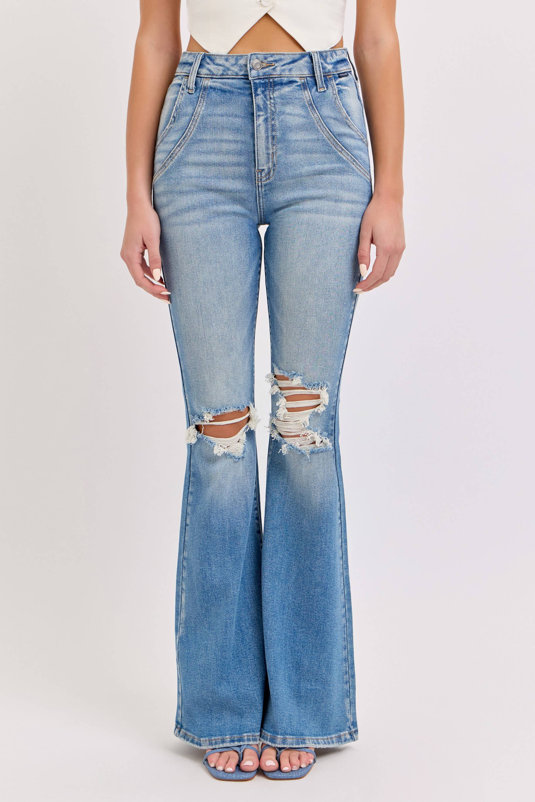 High Rise Super Flare with Double Front Scoops [Wv39439MD] Cello Jeans