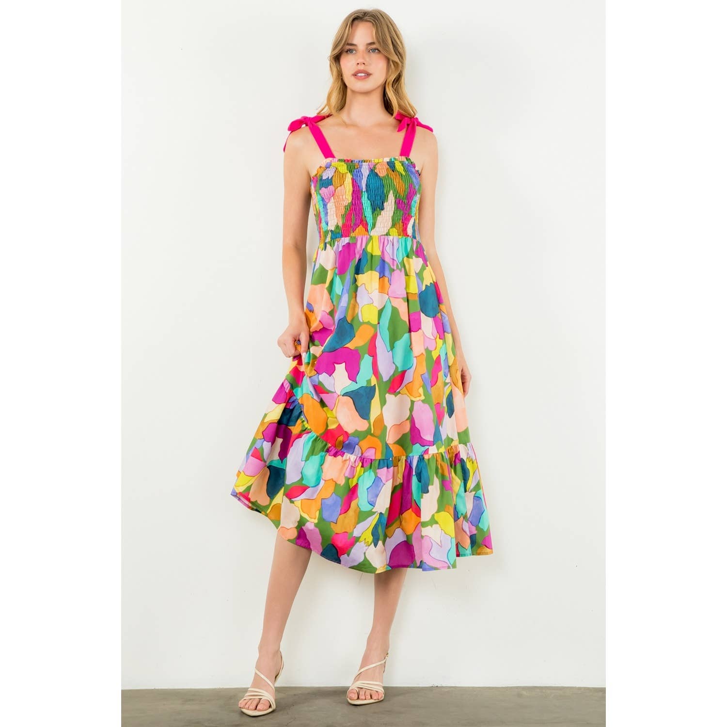Tie Strap Multi Color Print Dress 926 WEST
