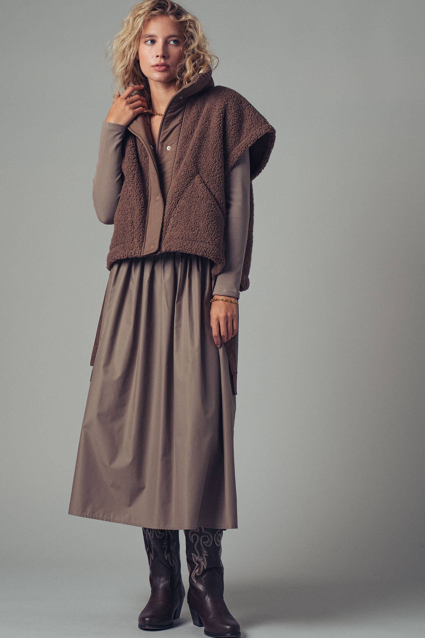 Quilted Collar Boxy Sherpa Vest Urban Daizy