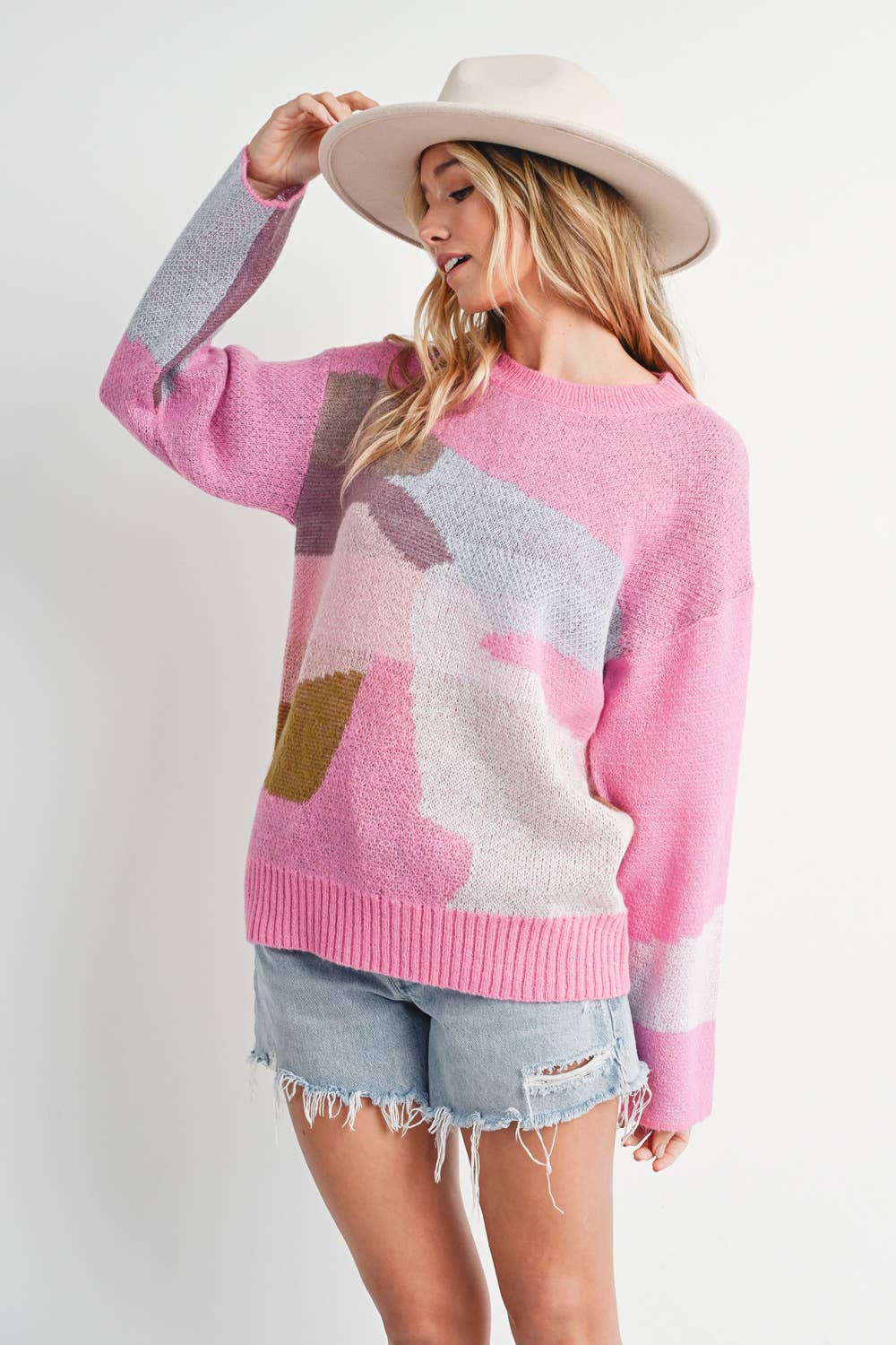 ABSTRACT KNIT SWEATER PULLOVER Bluivy