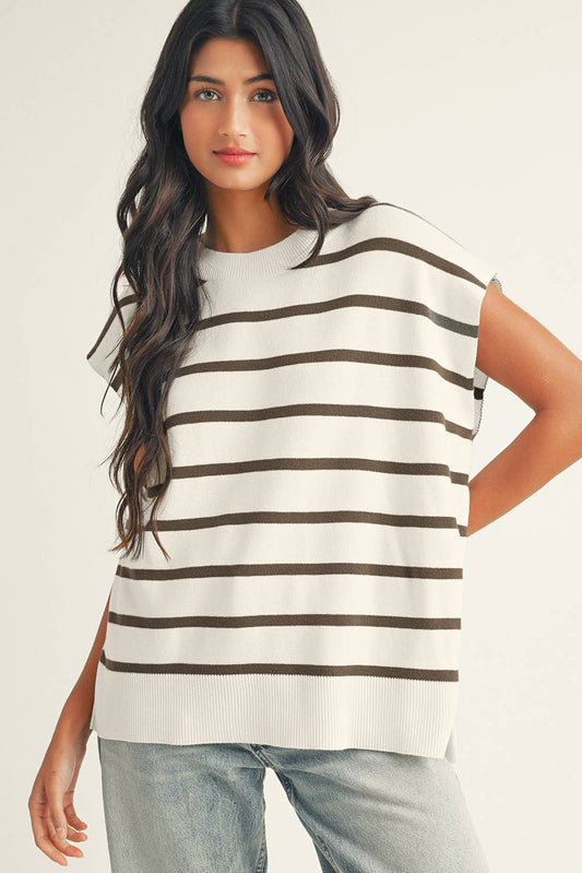 LDC Stripe Side Slits Crewneck Short Sleeve Sweater Tee