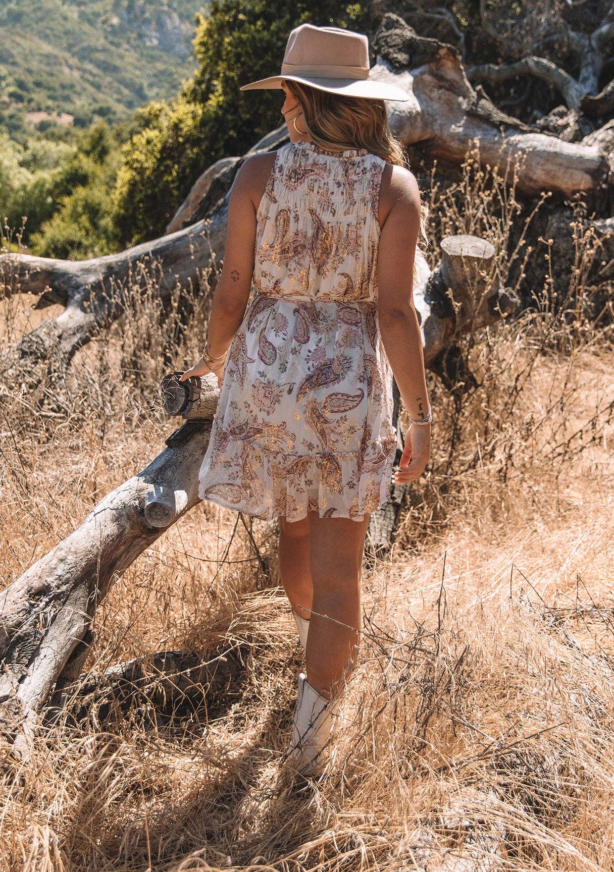 Metallic Sleeveless Smocked Belted Mini Dress