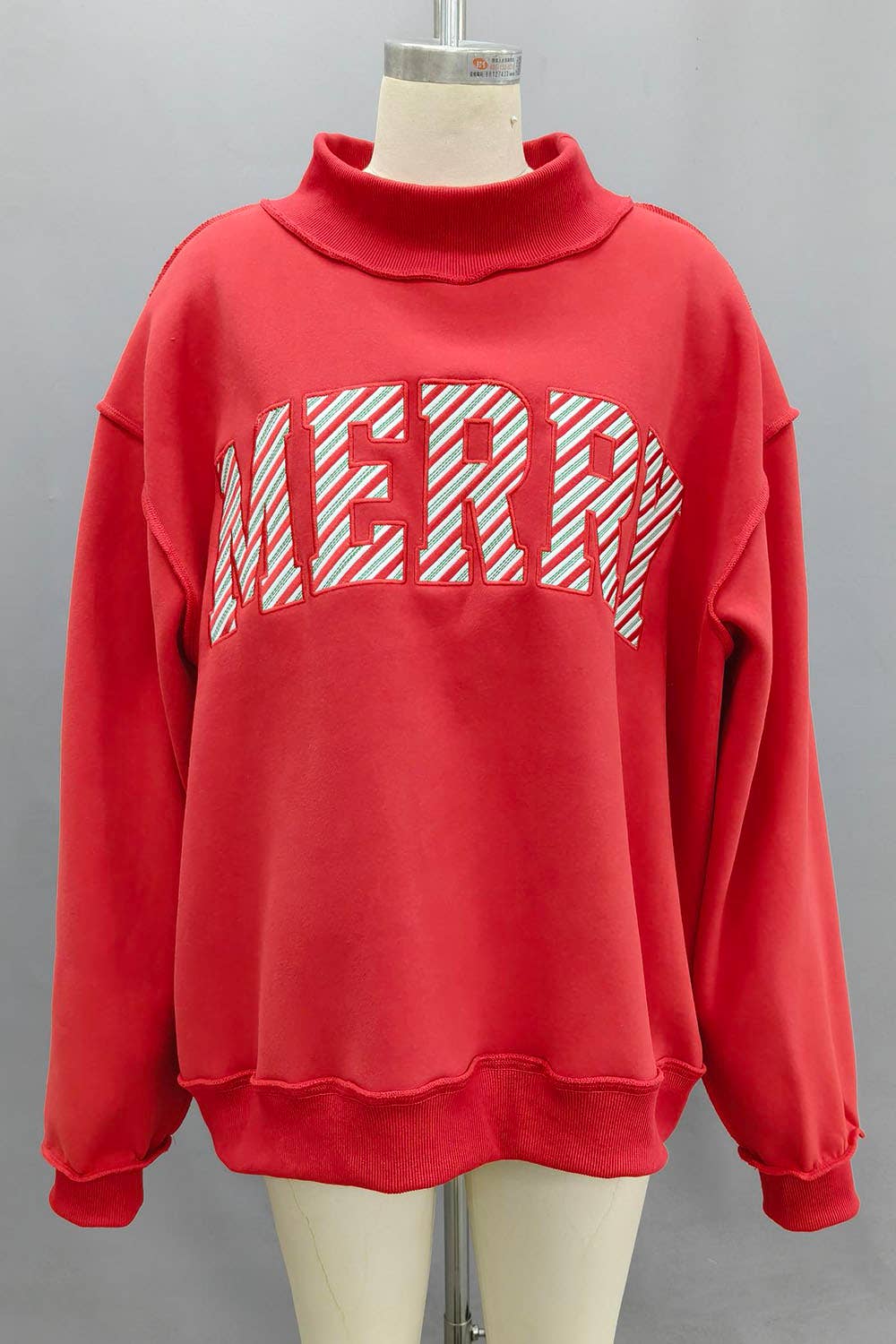 Bucketlist- 'MERRY' Embroidered Mock Neck Sweatshirt BUCKETLIST