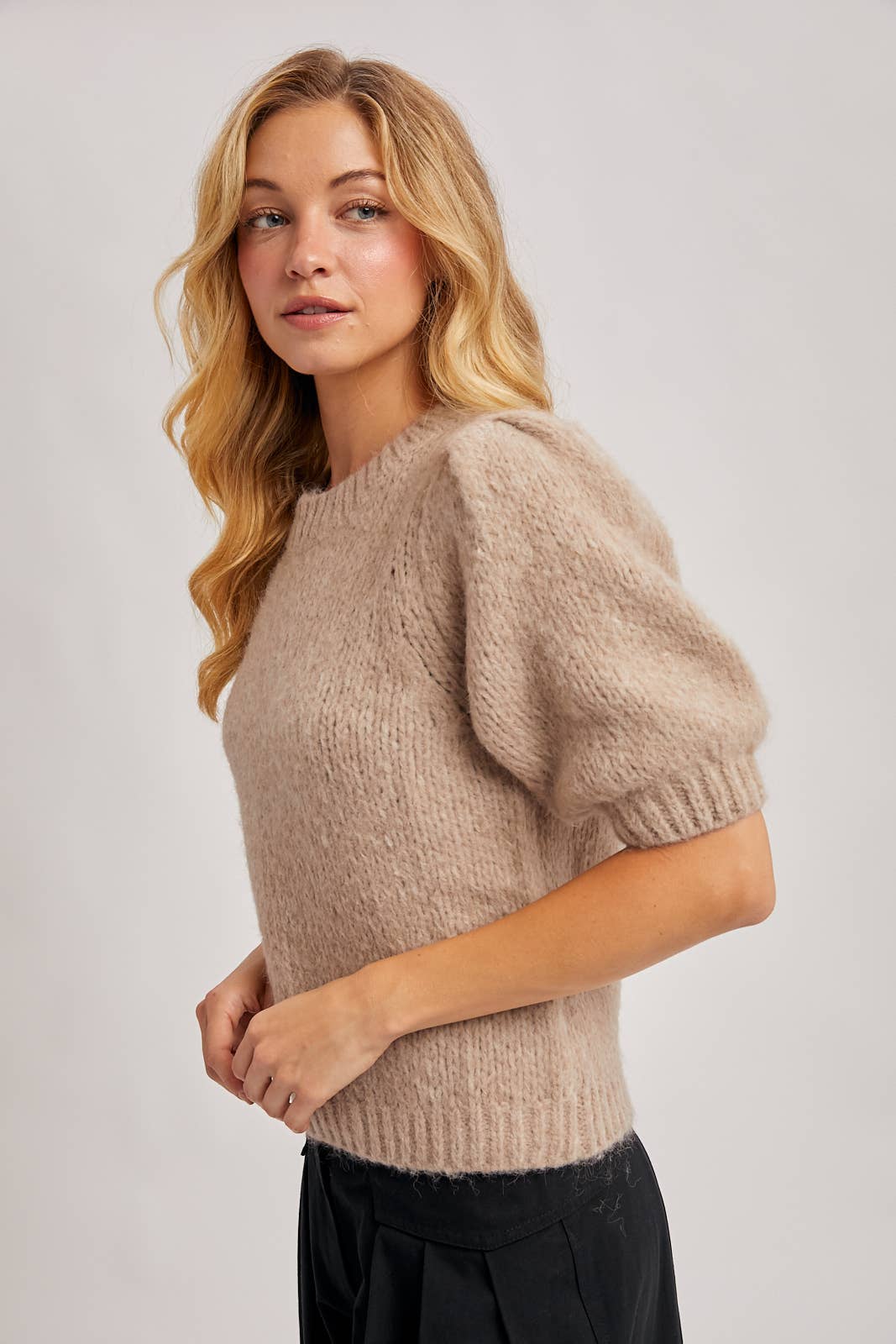 PUFF SLEEVED KNIT SWEATER Bluivy