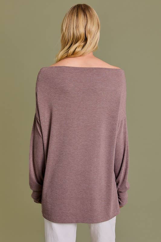 COWL NECK LONG SLEVEE OFF SHOULDER TOP