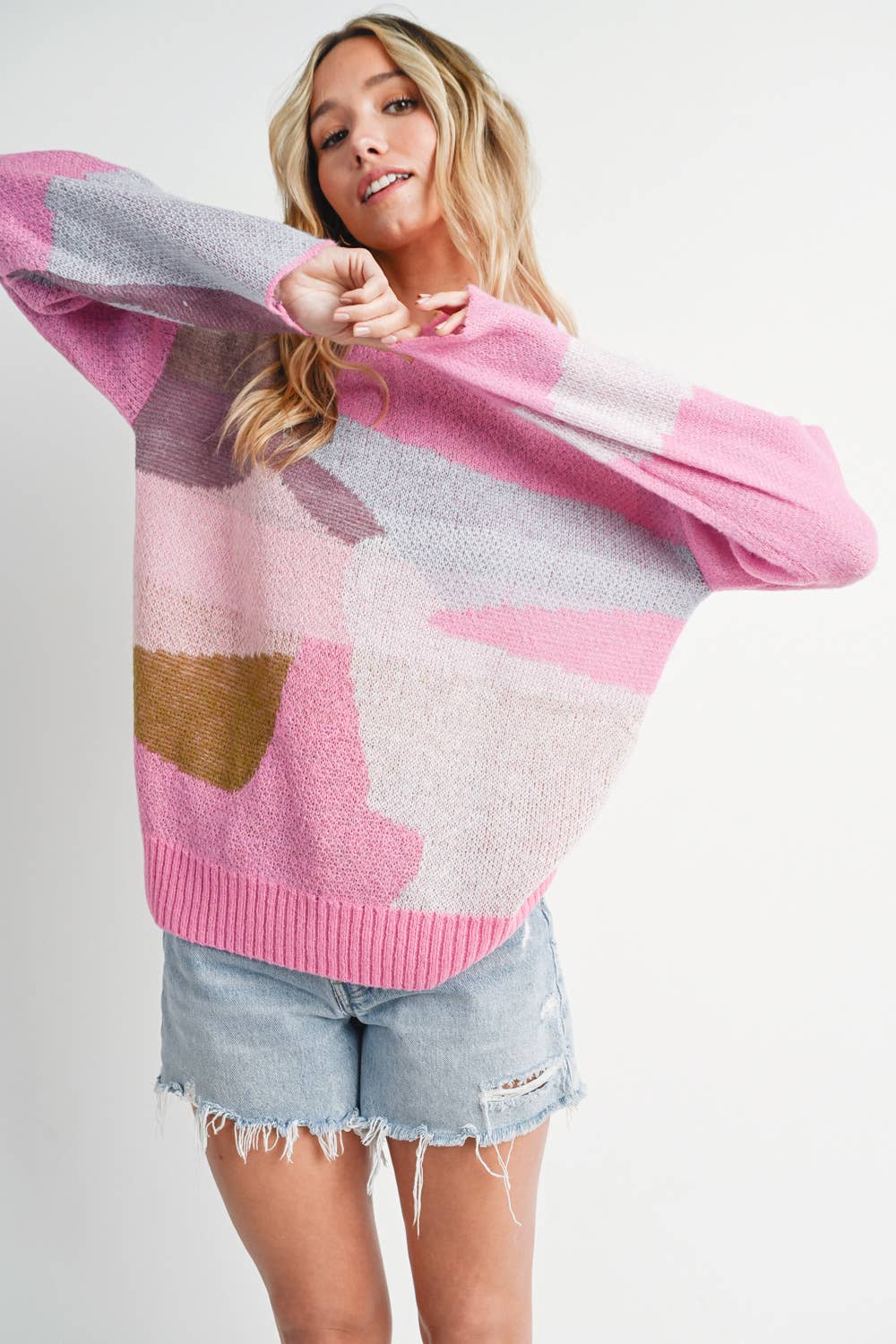 ABSTRACT KNIT SWEATER PULLOVER Bluivy