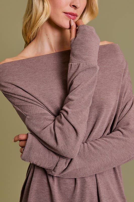 COWL NECK LONG SLEVEE OFF SHOULDER TOP