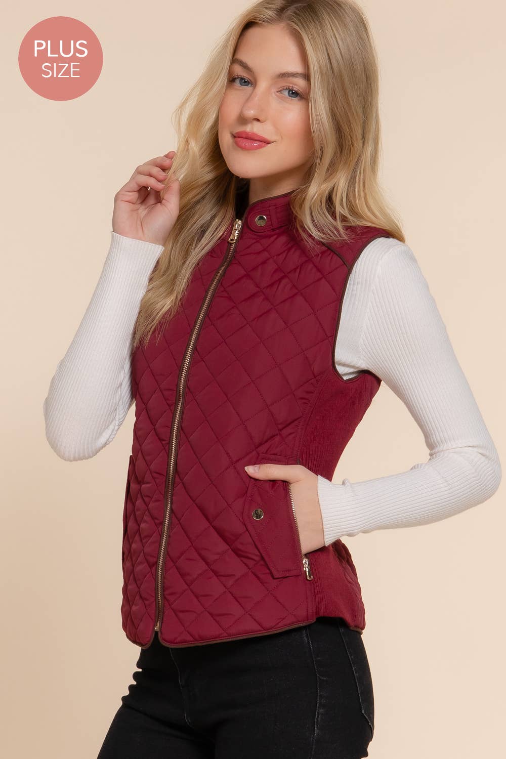 Suede Piping Quilted Padding Vest Active Basic | Active USA