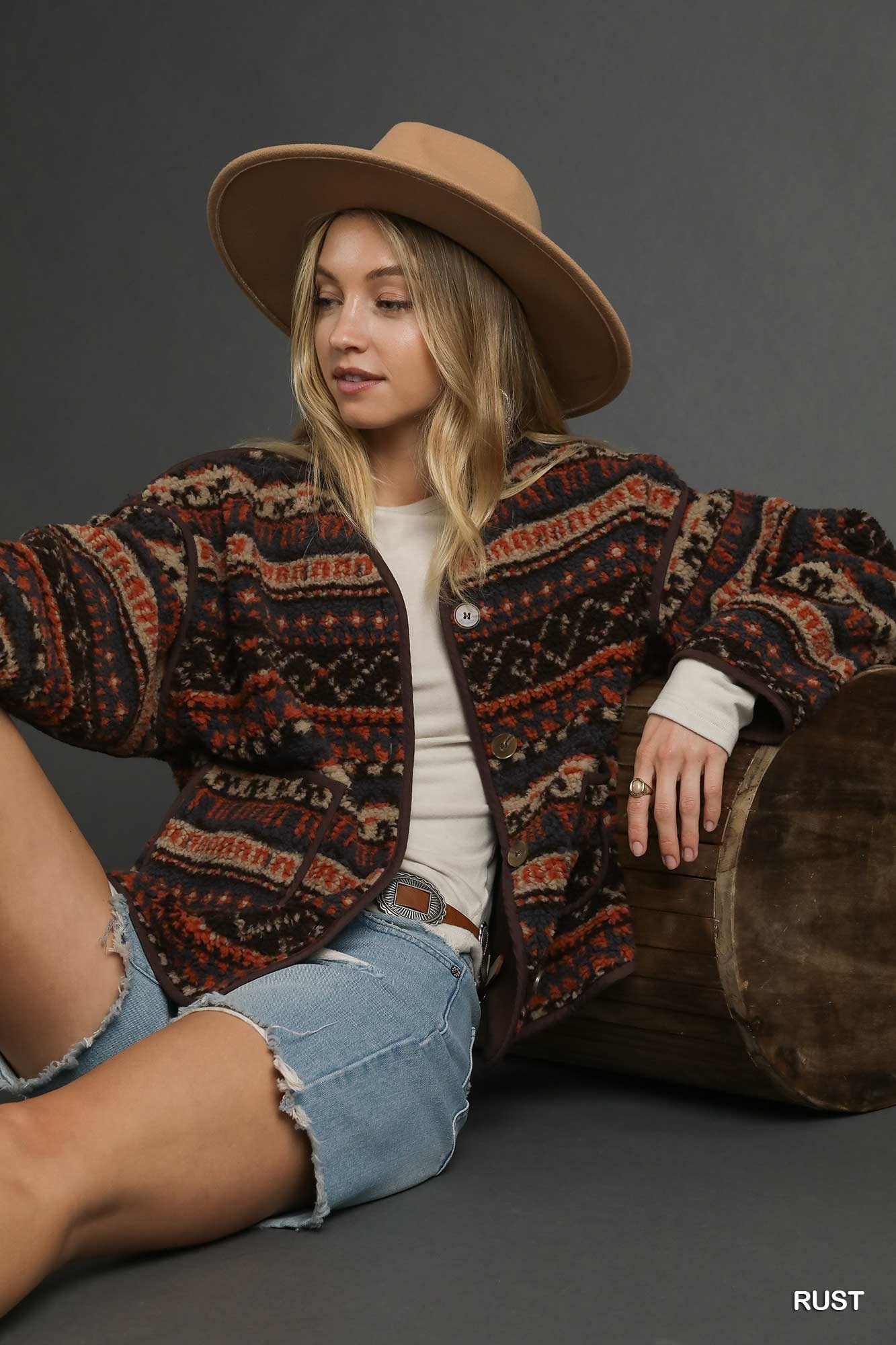 UMGEE- Aztec Patch Knit Button-Up Jacket 926 West