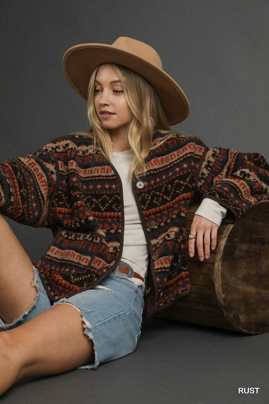 UMGEE- Aztec Patch Knit Button-Up Jacket 926 West