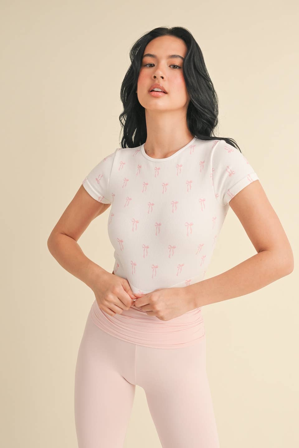 Bow Print Crewneck Baby Tee KIMBERLY C