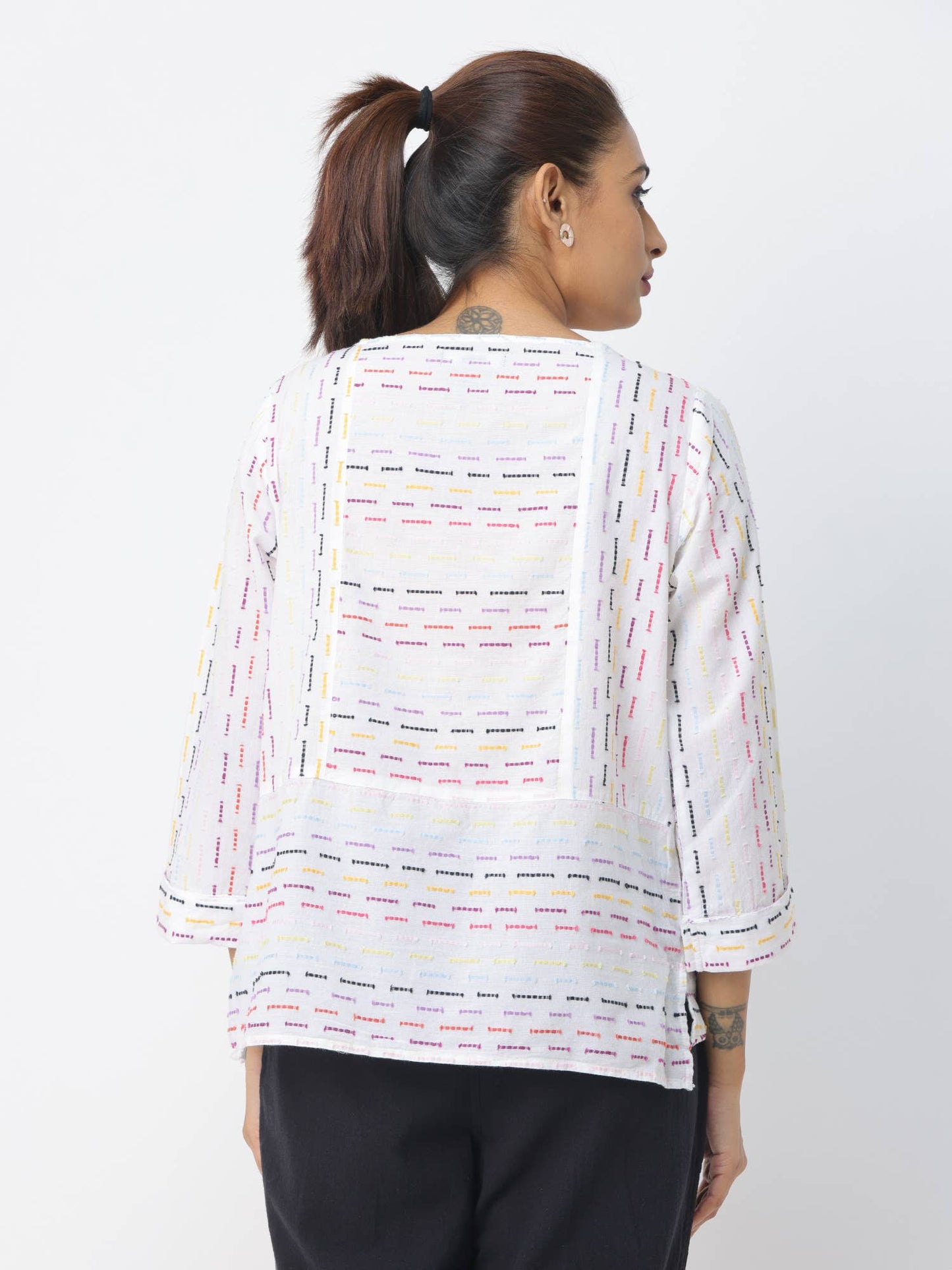 FINAL SALE- Women's 3/4 Sleeve clip stripe Shirt